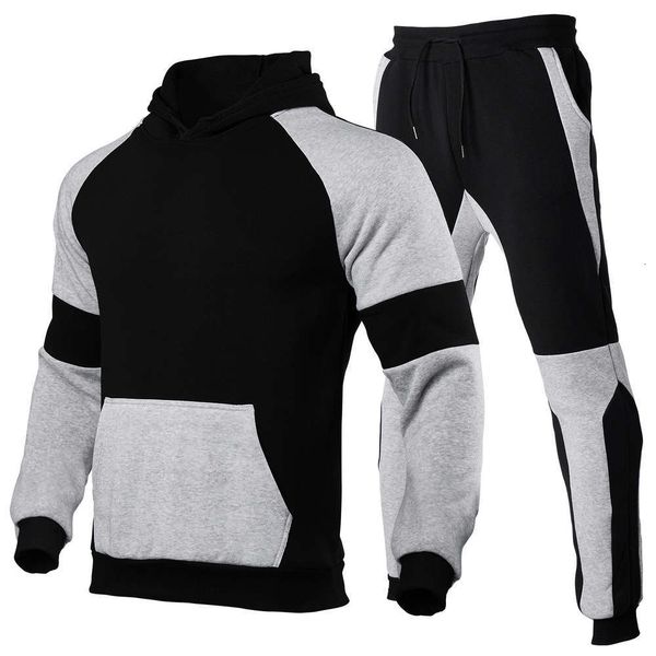 

men's hoodie contrast stitching sports suit blank solid pullover, Gray