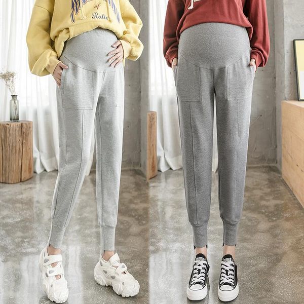 

maternity bottoms 8034# autumn fashion sports casual cotton pants elastic waist belly sweatpants clothes for pregnant women pregnancy, White