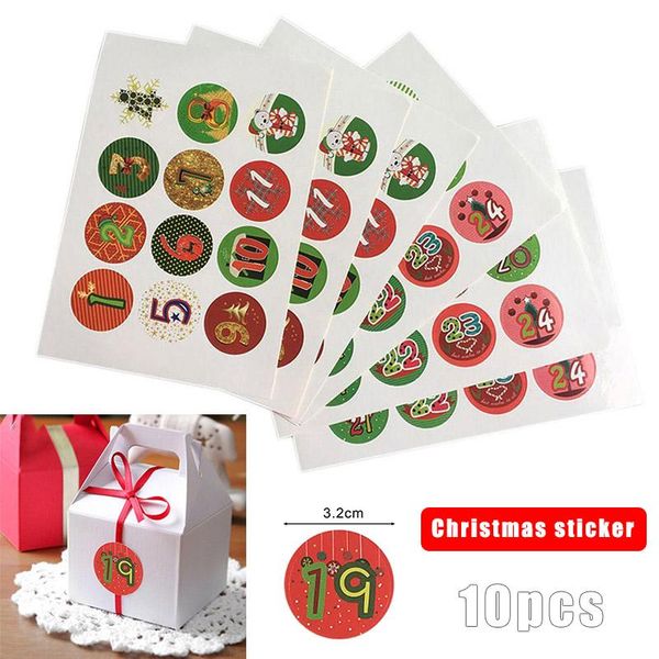 

party decoration 2021 10 sheets/set christmas stickers advent calendar numbers 1-24 embellishments gift j8 #3