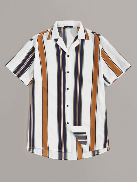 

men notch collar colorblock striped shirt i2ro#, White;black