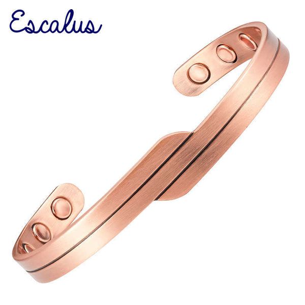 

escalus vintage style round magnetic copper plating men bangle health healing bio bracelet for women wristband charm bangles q0717, Black