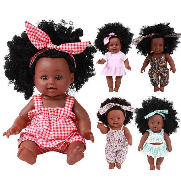 Amerikanische wiedergeborene schwarze Puppe handgemachte Silikon-Vinylbaby-weiche lebensechte neugeborene Baby-Puppe-Spielzeug-Mädchen-Weihnachtsgeschenk Q0910