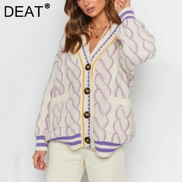 

women's knits & tees deat women v-neck single-breasted mid-length knit sweater long sleeve cardigan fashion autumn winter 2021 11d3249, White