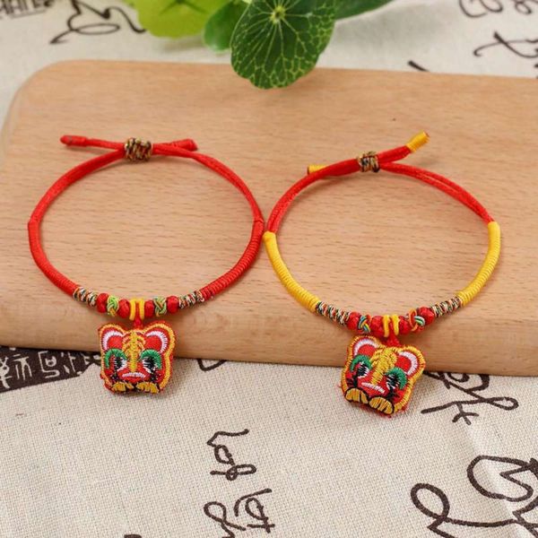 

hongcheng dragon boat festival children's tiger head sachet bracelet hand woven adjustable colorful rope, Golden;silver