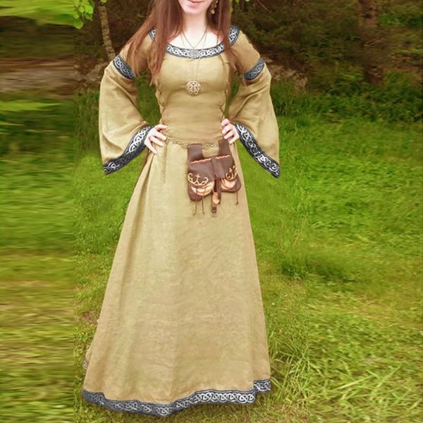 

casual dresses maxi bandage dress women vintage medieval style long sleeve renaissance gothic cosplay vestidos, Black;gray
