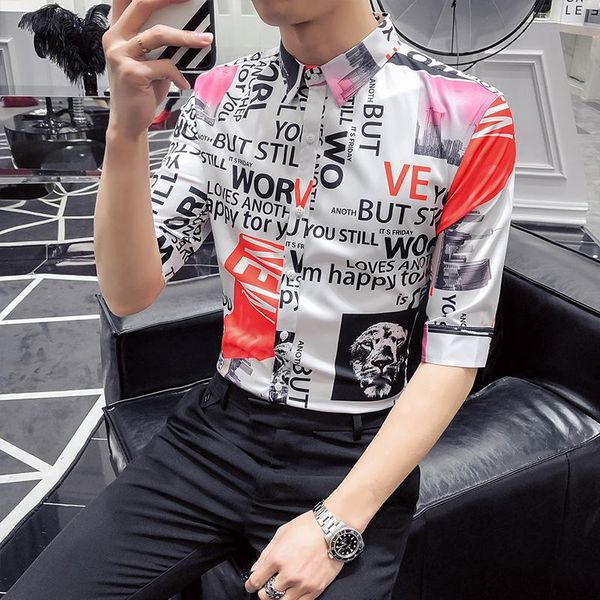 

men's casual shirts korean summer fashion floral for men clothing 2021 simple half sleeve slim fit blouse homme streetwear black/white, White;black