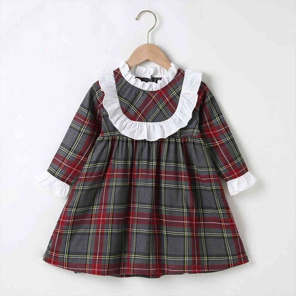 

winter arrivals long sleeve girl dresses peter pan collar white lace red green plaid cute dress vestidos 18m 6t, Red;yellow