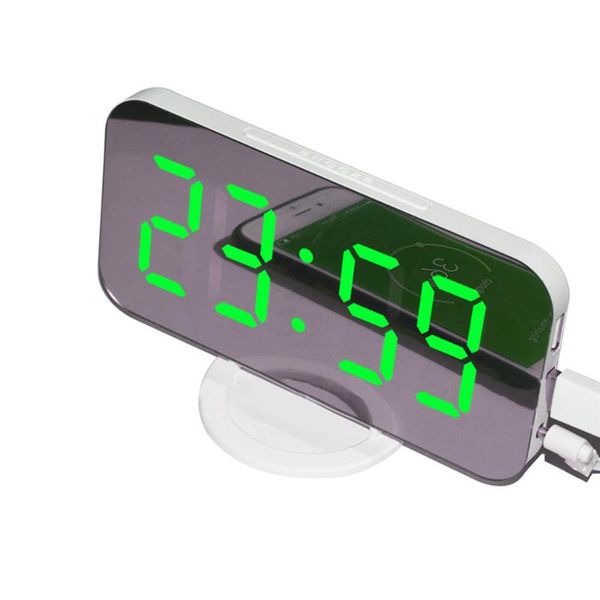 

other clocks & accessories dual usb output mobile phone charging mirror clock led alarm digital induction dimming electronic home decor