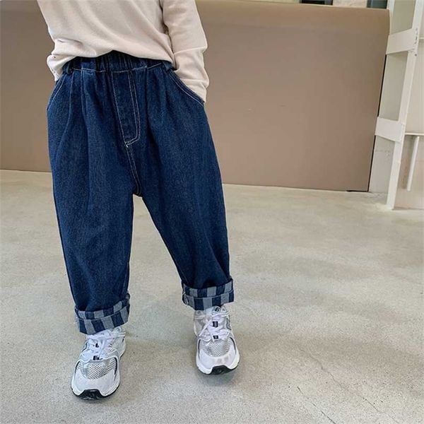 

autumn boys casual patchwork denim pants children washed cotton loose jeans 211102, Blue
