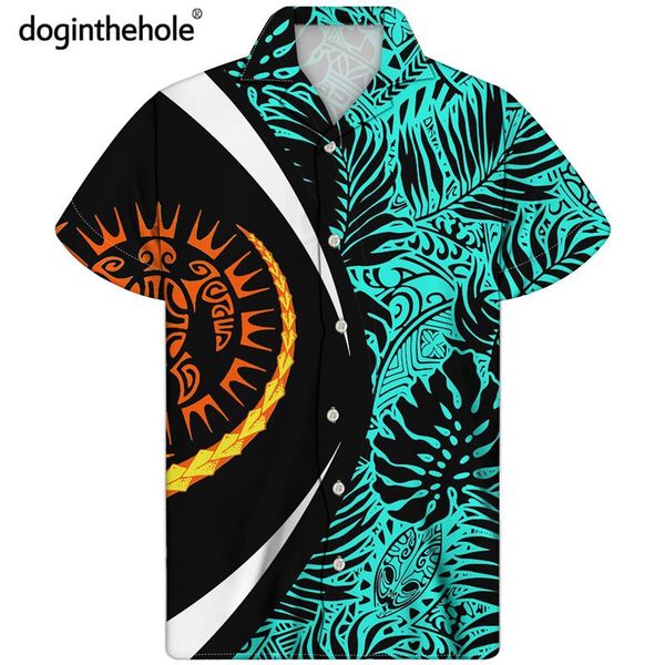 

men's casual shirts doginthehole tropical leaves printing summer beach shirt for men 2021 fashion brand design polynesian tribal short, White;black