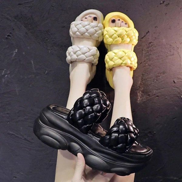 

slippers outdoor makeace slipper thick soled flip flops flat platform 2021 summer footwear women shoes slides, Black