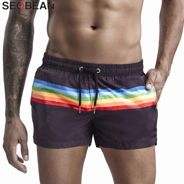 

2021 new men's quick dry board shorts 100% polyester summer holiday beach shorts fashion stripes swimi trunks for man, White;black