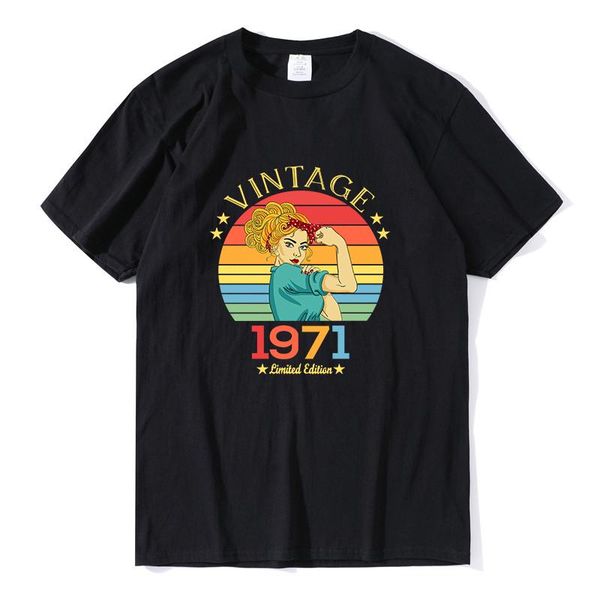 

men's t-shirts vintage 1971 limited edition retro rosie womens 50th birthday gifts funny t shirt short sleeve cotton t-shirt, White;black