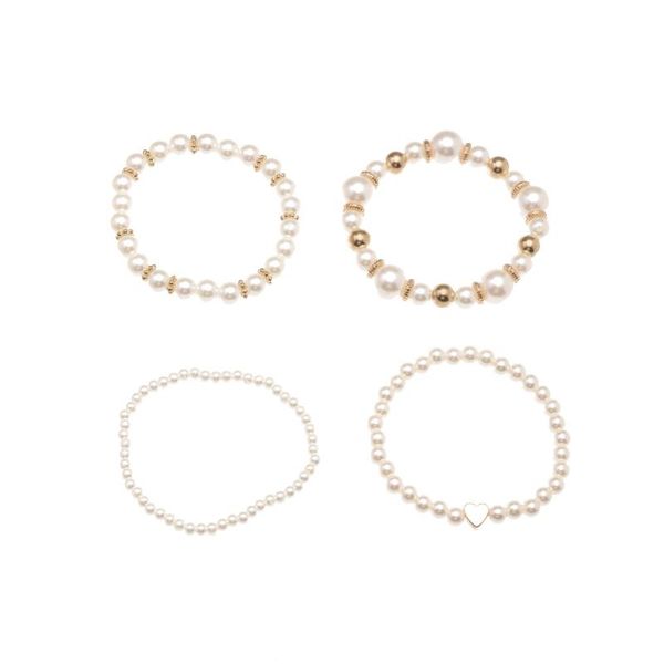 

beaded, strands elastic pearl bracelets for women heart set of 4 vintage pack ladies, Black