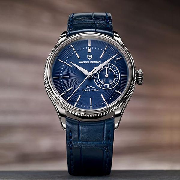 

wristwatches pagani design men's watches luxury genuine leather strap quartz watch for men mechanical walk time 200m waterproof, Slivery;brown