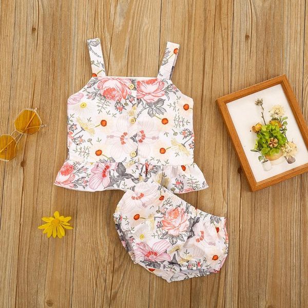 

clothing sets baby girl set costume shirts shorts sleevless floral clothes kids, White