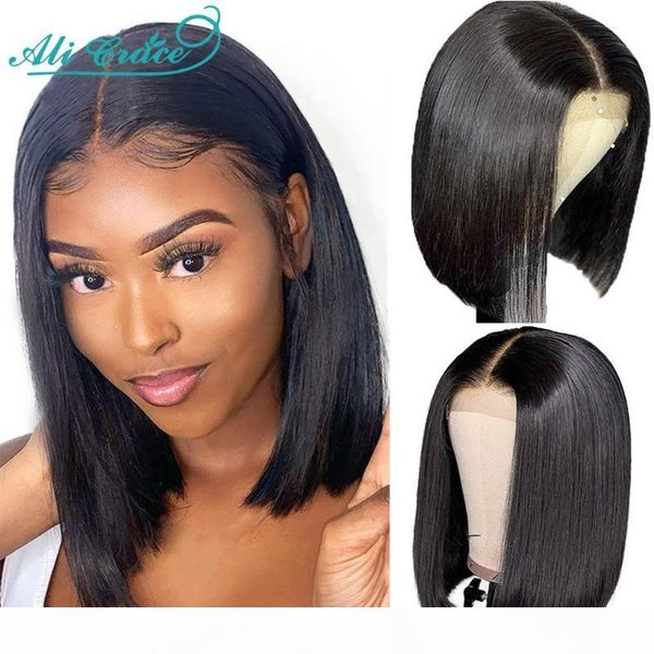 

ali grace wigs short blunt bob wigs 20cm human hair lace part for women pre plucked hairline with baby hair deep part, Black;brown