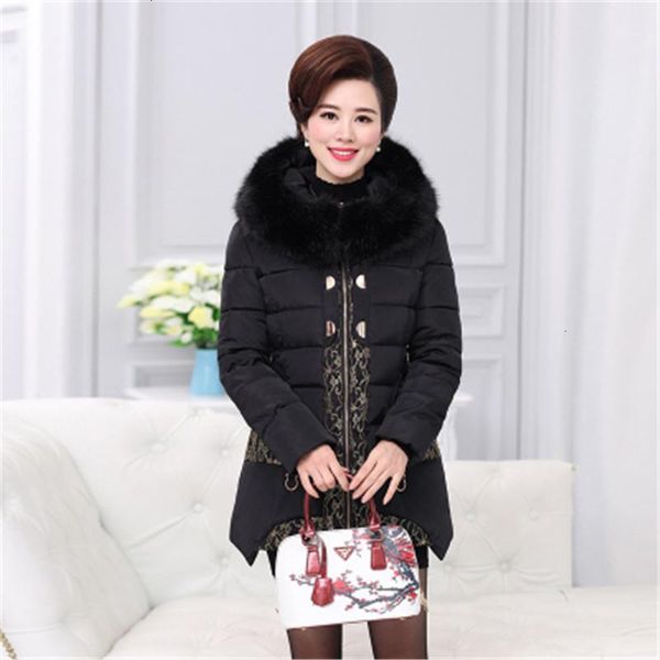 

plus size women coat winter women's cotton coat jackets lace woman pakas hoodies big fur collar female cotton long coats n1921, Black