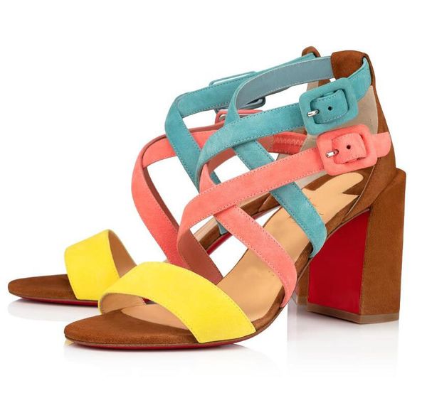 

luxury summer women sandals popular red bottom zefira chunky heels ankle strap popular strappy gladiator sandalias eu35-43, Black