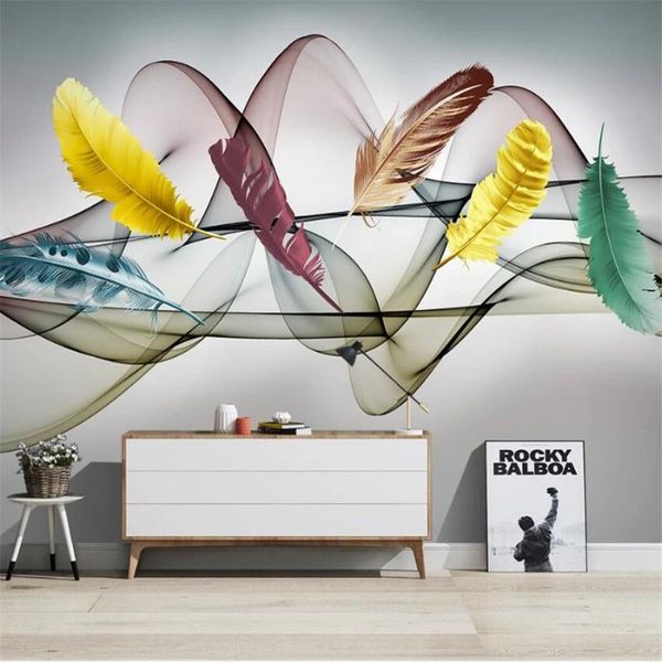 

wallpapers milofi custom 3d wallpaper mural light luxury color feather abstract smoke line living room bedroom background wall decoration p
