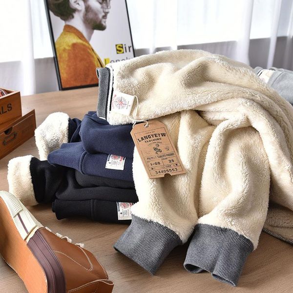 

men's hoodies & sweatshirts winter japanese retro thickened cashmere round neck sweatershirts with velvet fashion loose casual couple p, Black