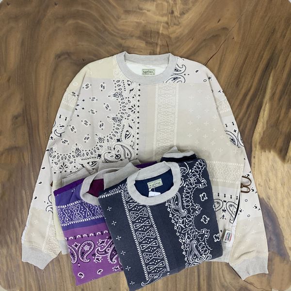 

2021 new spliced vintage crewneck pullovers men women 1:1 cashew flower printing kapital sweatshirts blue purple hoodie f9z8, Black