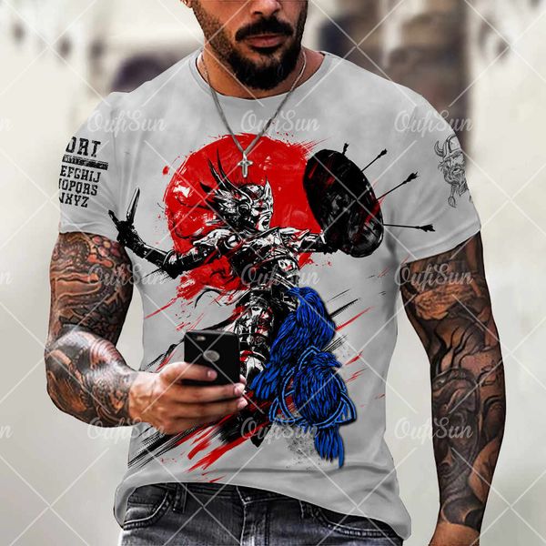 

summer new t-shirt viking myth 3d digital print men's street trend short sve loose t-shirtrhnl, White;black
