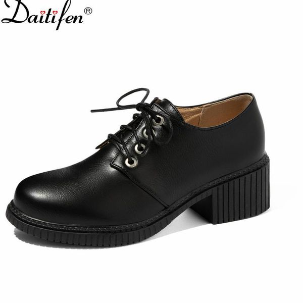 

dress shoes daitifen 2022 women leisure lace-up oxford square heel spring autumn single simple & elegant casual, Black