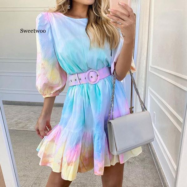 

rainbow women dress v-neck tiered ruffle trim summer holiday beach 2021 chic boho casual dresses, Black;gray
