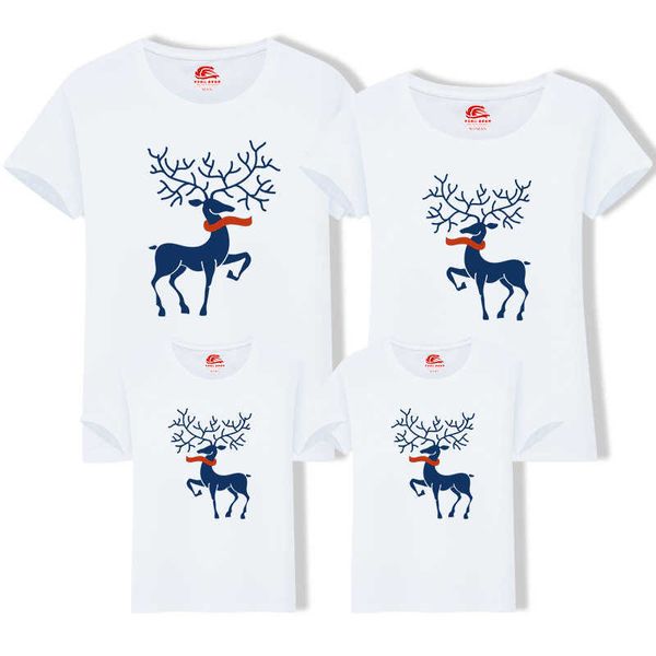 Passende Familienlook-Outfits Weihnachten Rentier Lässiges Baumwolloberteil Sommer Kurzarm-T-Shirt Vater-Mutter-Tochter-Kleidung 210713