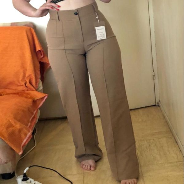 

women's pants & capris women chic fashion office wear straight vintage high waist zipper female trousers mujer cargo, Black;white