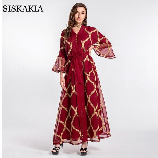 

casual dresses siskakia mesh gold thread embroidered abaya dress for women eid mubarak 2021 muslim dubai moroccan caftan turkey arabic jalab, Black;gray