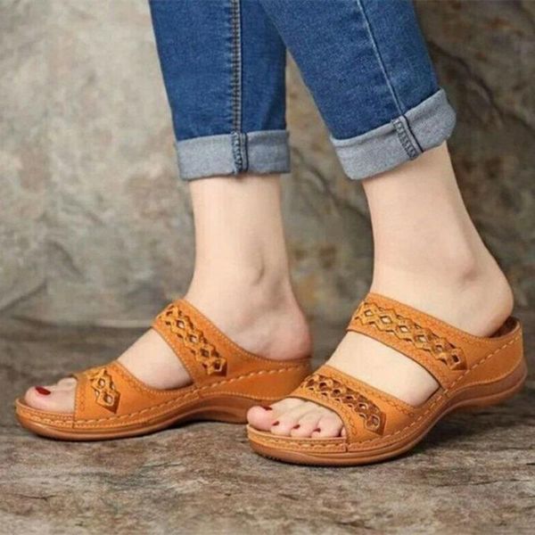 

2021 women slippers comfortable platform slope heel sandals fashion casual summer soft plus size slides beach slippers women, Black