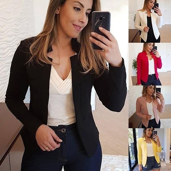 

multiple colour women blazer 2021 leisure blazers lady office work suit pockets jackets coat slim femme women's suits &, White;black