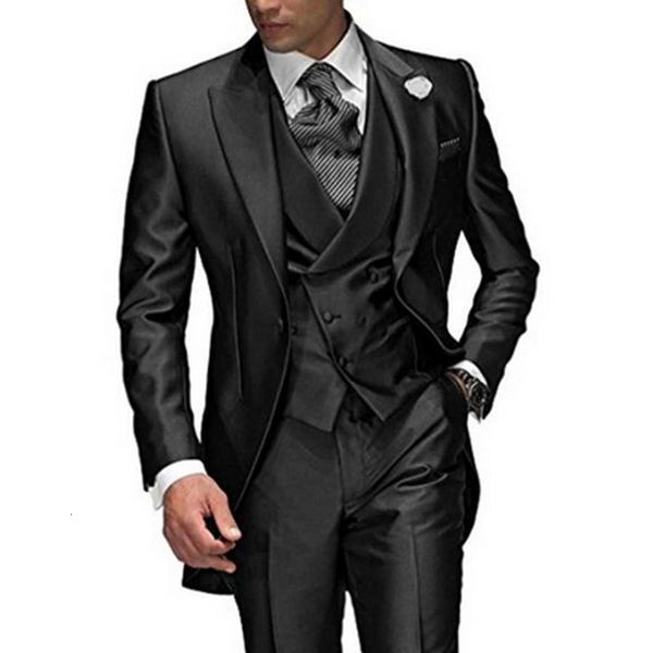 

men's suits & blazers 3 pieces black mens suit with peaked lapel groom tuxedos for wedding prom male fashion costume jacket waistcoat p, White;black
