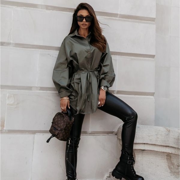 

2021 women new fashion blouse vintage turn-down batwing sleeve single buttons bandage side drawstring casual shirt ladies l8wd, White