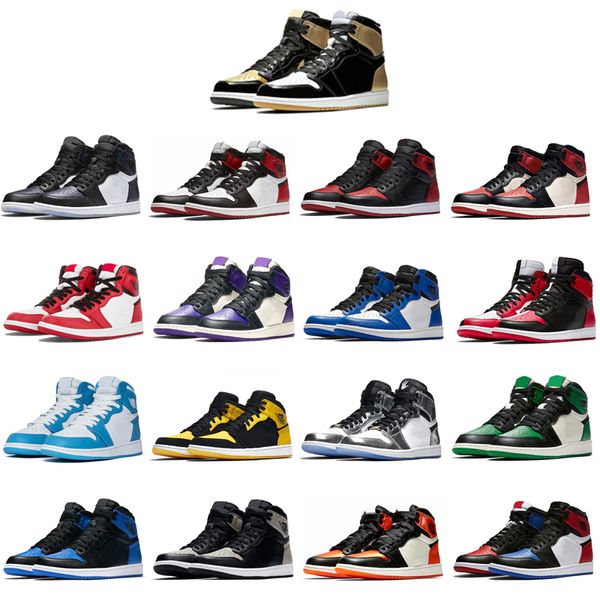 

1s basketball shoes men jumpman 1 banned bred toe royal blue shattered backboard with black mark mens sports sneakers size 36-46