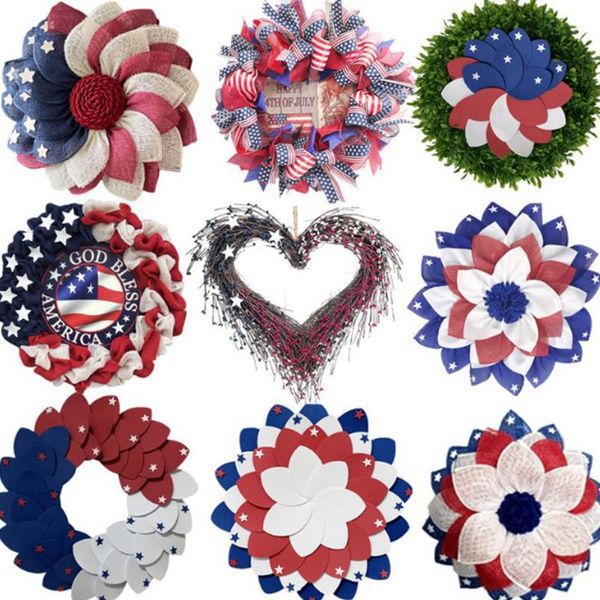 

decorative flowers & wreaths artificial wreath porch american national day family window front door outdoor hanging decoration patriotic gar