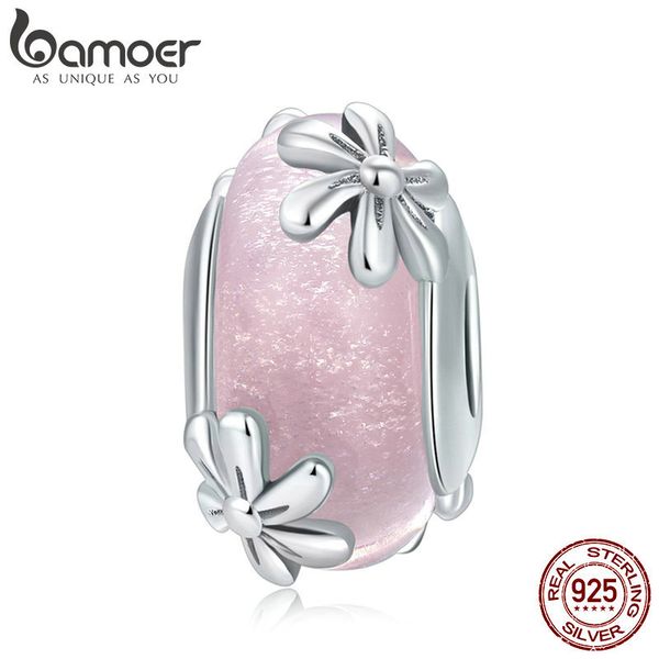 

bamoer genuine 925 sterling silver spring flowers pink murano glass beads fit charm bracelets & bangles diy jewelry scc860 q0531, Black