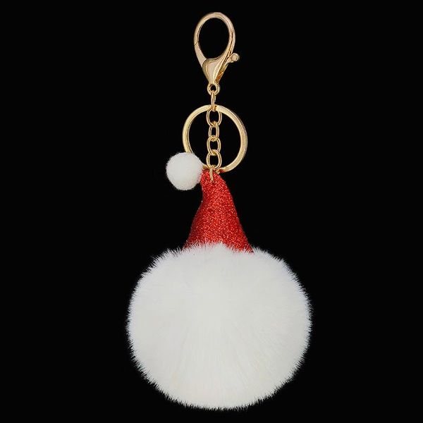 

keychains bright color christmas hat fur ball key chain imitation artificial hair ladies bag car ring pendant, Silver