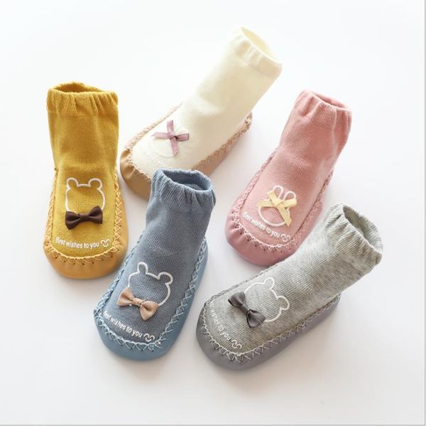 

socks 2021 born baby boys and girls colorful letter bowknot knitted floor anti-slip infant sockings, Pink;yellow