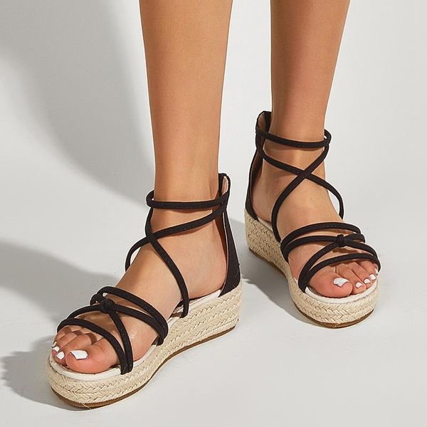

sandals summer women women's wear fashion platform shoes sandal wedges 2021 back zipper no-slip resistant sole, Black