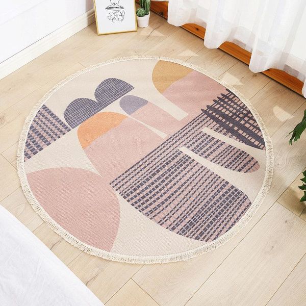 

carpets round carpet for living room bedroom modern national style retro cotton linen tassels rug tapestry mat home decoration