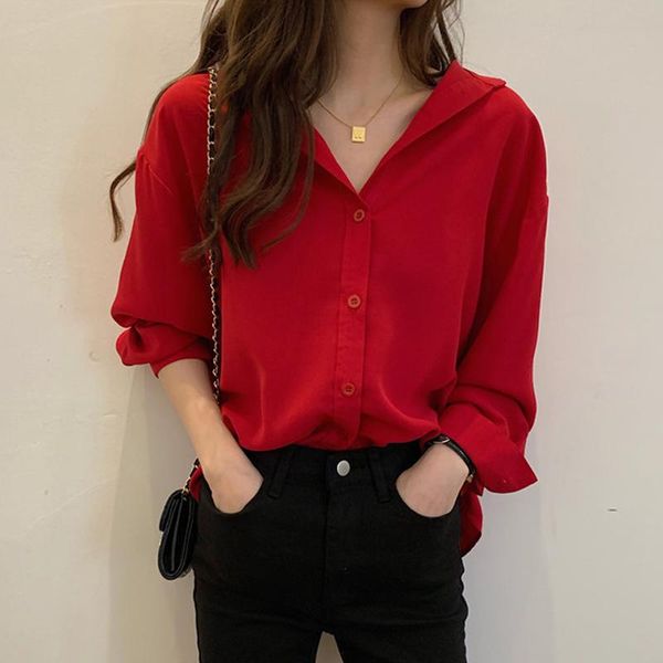 

women's blouses & shirts vintage women spring summer blouse fashion fashionable single breasted casual loose office lady wild female to, White