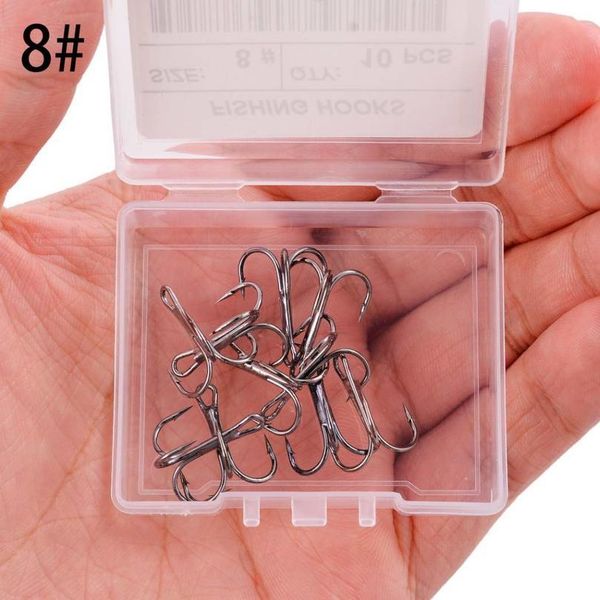 

10pc / box fishing hooks high steel carbon treble fishing hook round folded saltwater bass 3/0 # -14 # fishhook tack jllaom