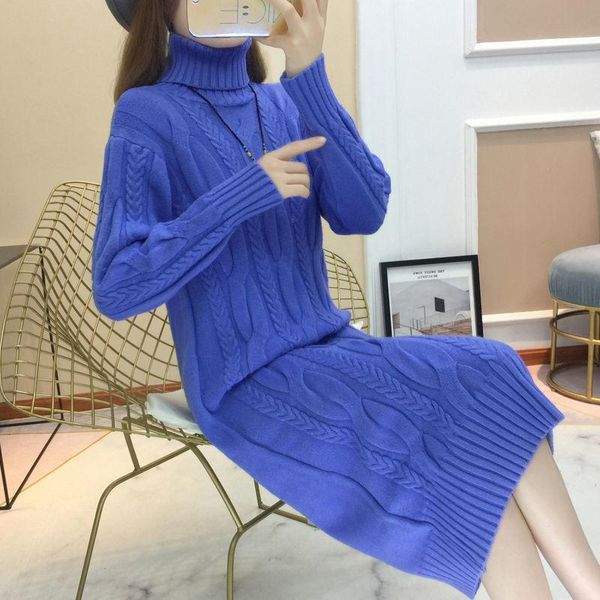 

sweater dress women knitted turtleneck solid dress autumn winter warm knit female loose vestidos dresses big sizes, Black;gray