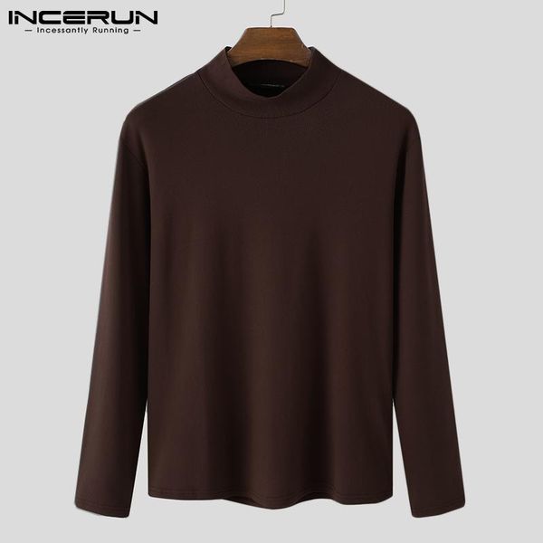 

men's t-shirts incerun solid color men t shirt turtleneck long sleeve streetwear fitness cozy underwear 2021 autumn casual basic tee s, White;black
