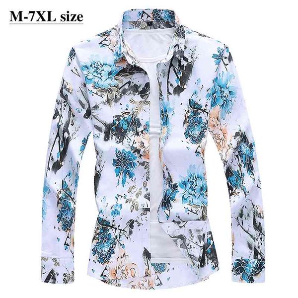 

autumn men's long sleeve flower shirt chinese style printing fashion business slim fit casual shirts plus size 5xl 6xl 7xl 210706, White;black