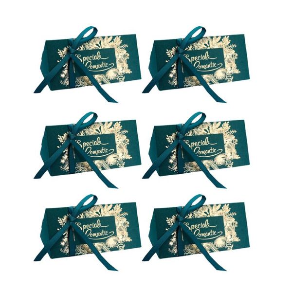 

10pcs gold stamping candy box elegant paper gift box party wedding favor candy holder container with ribbon (green golden)