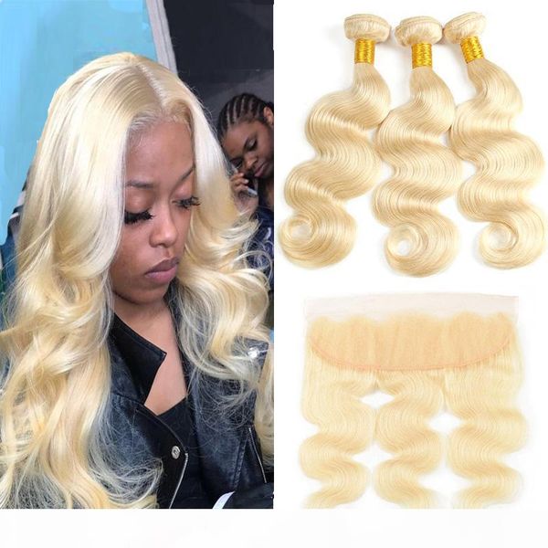

wholesale 613 blonde bundles with 13x4 lace frontal body wave human hair extension virgin hair brazilian hair weave bundles, Black;brown